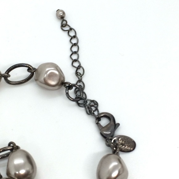 LIA SOPHIA LONG NECKLACE WITH GOLD RHINESTONE PEARL STATIONS GUNMETAL 36” LONG - Picture 10 of 12